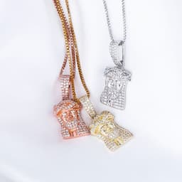 image-European and American hot style ladies 925 silver Jesus head pendant full of zircon hip hop women's personality necklace jewelry