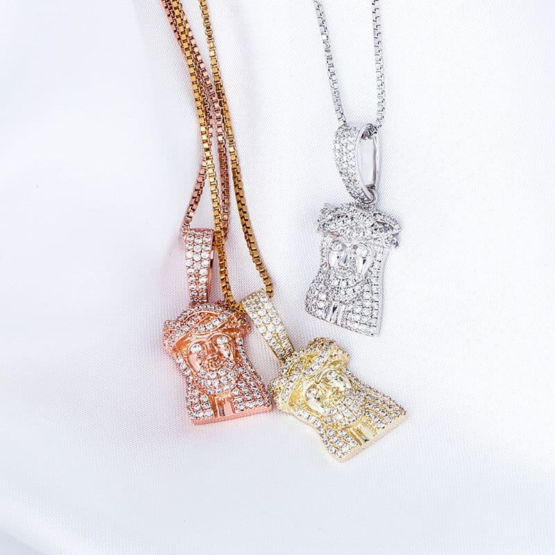 image-European and American hot style ladies 925 silver Jesus head pendant full of zircon hip hop women's personality necklace jewelry