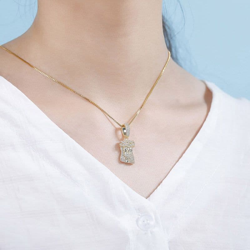 image-European and American hot style ladies 925 silver Jesus head pendant full of zircon hip hop women's personality necklace jewelry