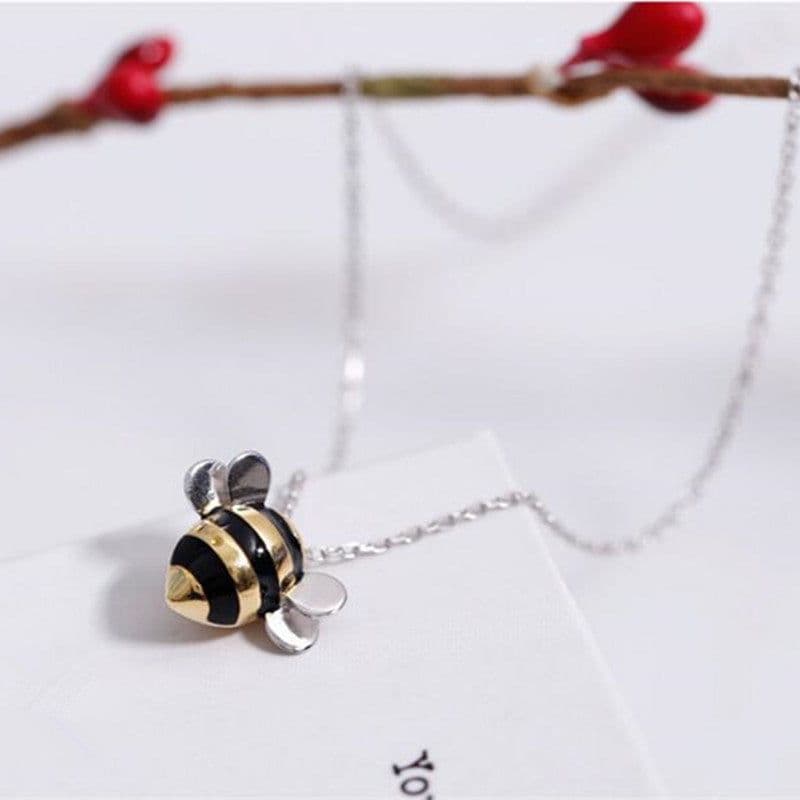 image-s925 sterling silver necklace wholesale Korean fashion cute dripping bee two-color atmospheric necklace set for women