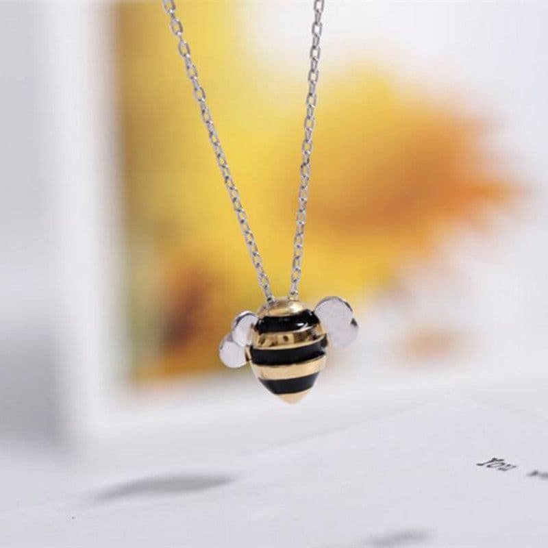 image-s925 sterling silver necklace wholesale Korean fashion cute dripping bee two-color atmospheric necklace set for women