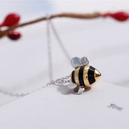 image-s925 sterling silver necklace wholesale Korean fashion cute dripping bee two-color atmospheric necklace set for women