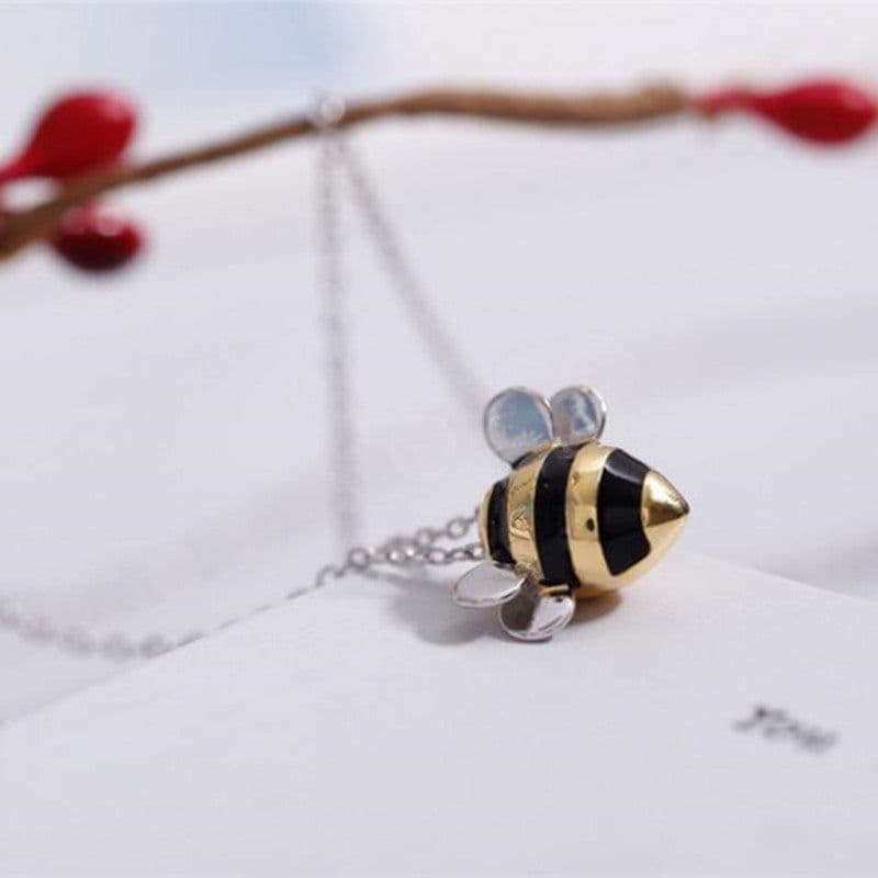 image-s925 sterling silver necklace wholesale Korean fashion cute dripping bee two-color atmospheric necklace set for women