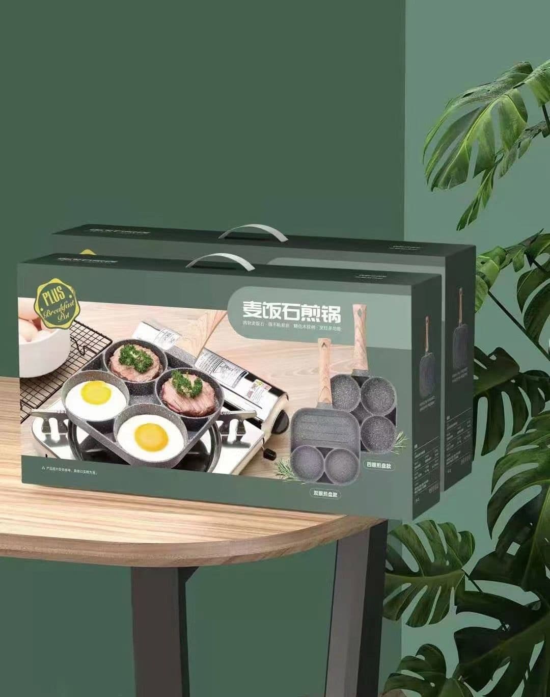 image-Maifan stone omelet pot four-hole flat-bottomed non-stick egg dumpling pot household four-grid fried egg non-stick frying pan four-eye small pot