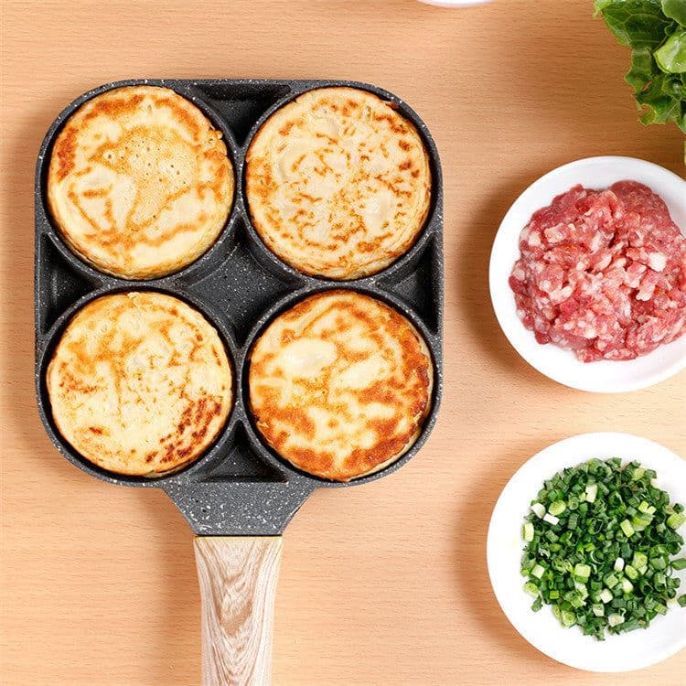 image-Maifan stone omelet pot four-hole flat-bottomed non-stick egg dumpling pot household four-grid fried egg non-stick frying pan four-eye small pot