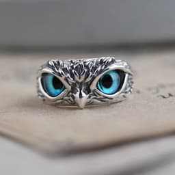 image-Owl ring male trend personality anti-Thai silver men's single ring retro old blue eye open ring
