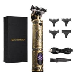 image-Cross-border hot selling retro oil head electric clipper engraving push white power clipper t9 beard digital display electric hair clipper