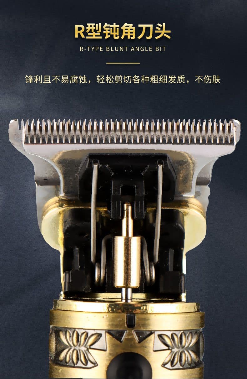 image-Cross-border hot selling retro oil head electric clipper engraving push white power clipper t9 beard digital display electric hair clipper