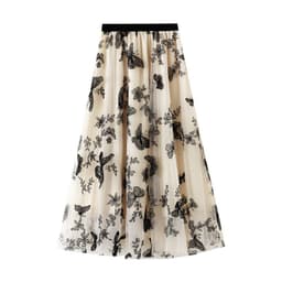 image-Spring and summer new high-waisted thin A-line lace butterfly fairy mesh mid-length skirt women's skirt 8652