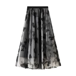 image-Spring and summer new high-waisted thin A-line lace butterfly fairy mesh mid-length skirt women's skirt 8652