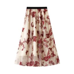 image-Spring and summer new high-waisted thin A-line lace butterfly fairy mesh mid-length skirt women's skirt 8652