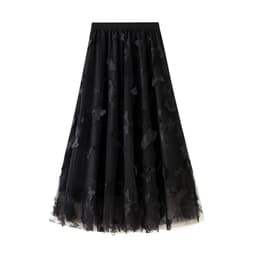 image-Spring and summer new high-waisted thin A-line lace butterfly fairy mesh mid-length skirt women's skirt 8652