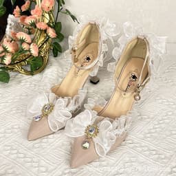 image-Lolita lace elegant all-match cla high heels black flower wedding ceremony Lolita pointed toe sandals