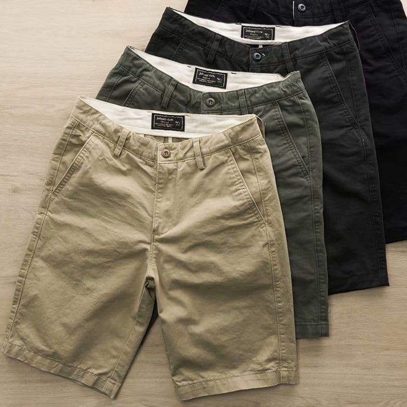 image-Summer texture washed men's casual shorts trendy men's cotton solid color all-match self-cultivation workwear five-point pants