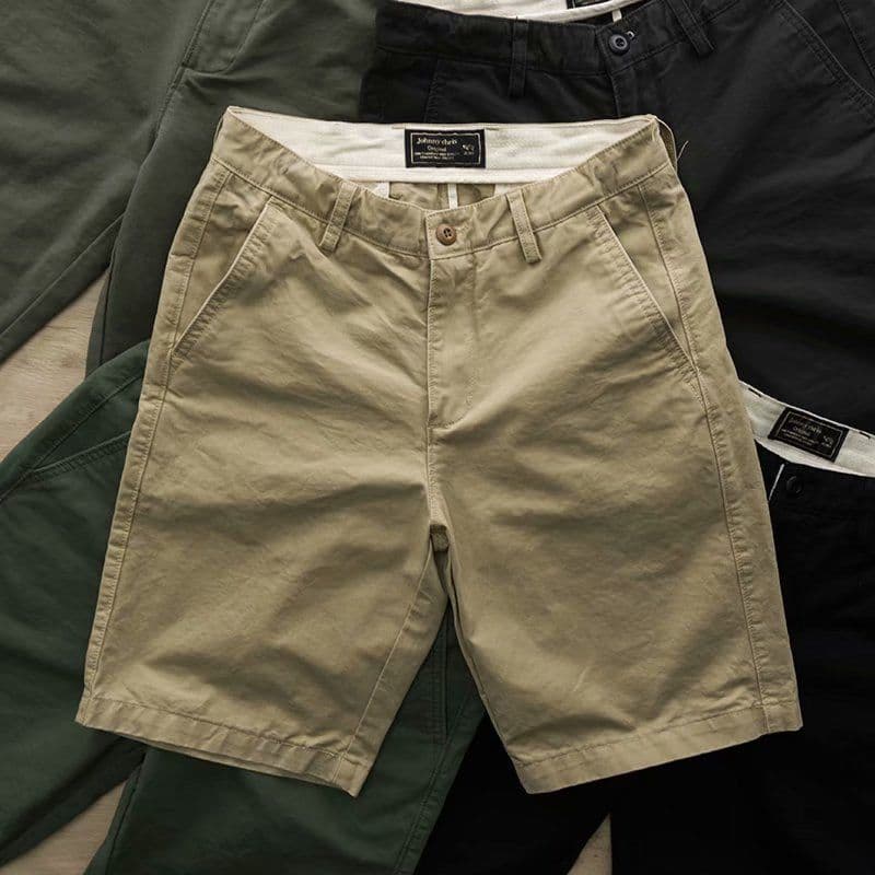 image-Summer texture washed men's casual shorts trendy men's cotton solid color all-match self-cultivation workwear five-point pants