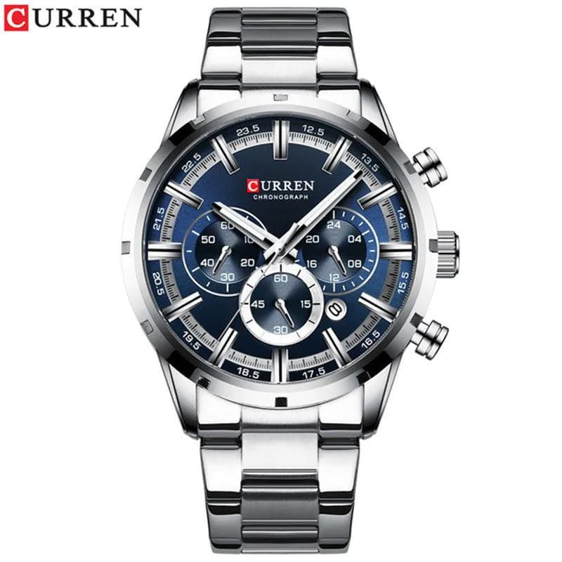 image-Curren / Karien new 8355 men's watch waterproof quartz six-pin calendar steel belt business men's watch