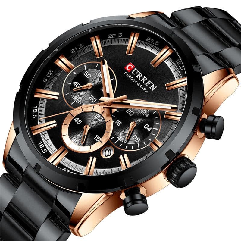 image-Curren / Karien new 8355 men's watch waterproof quartz six-pin calendar steel belt business men's watch
