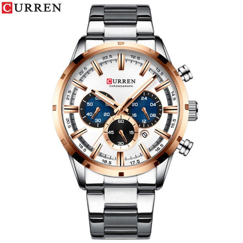 image-Curren / Karien new 8355 men's watch waterproof quartz six-pin calendar steel belt business men's watch