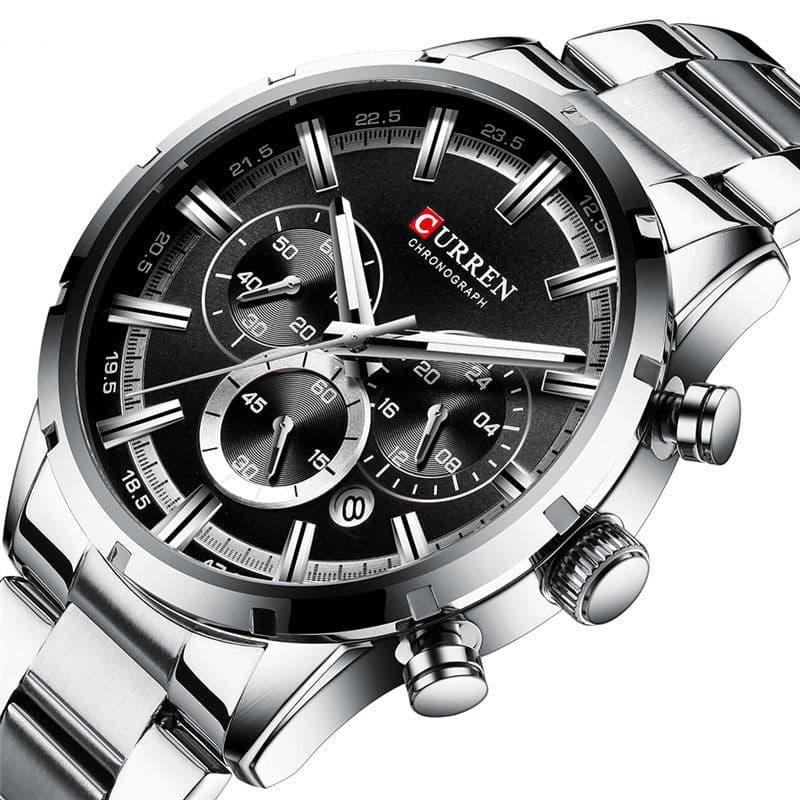 image-Curren / Karien new 8355 men's watch waterproof quartz six-pin calendar steel belt business men's watch