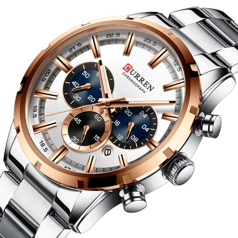 image-Curren / Karien new 8355 men's watch waterproof quartz six-pin calendar steel belt business men's watch