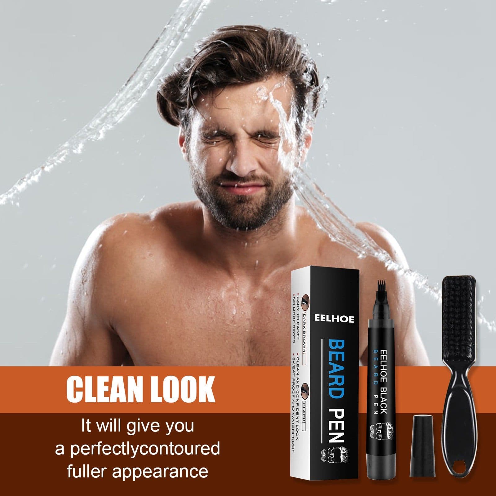 image-EELHOE Foreign Trade Cross-Border Beard Filling Pen Kit Waterproof, Sweat-proof, No Makeup Beard Pen