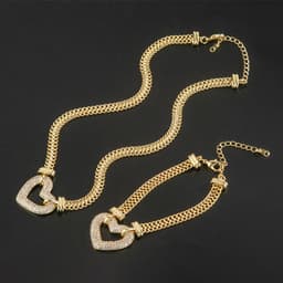 image-Korean ins style cold European and American fashion personality stacked thick chain suit hip-hop temperament golden heart-shaped necklace