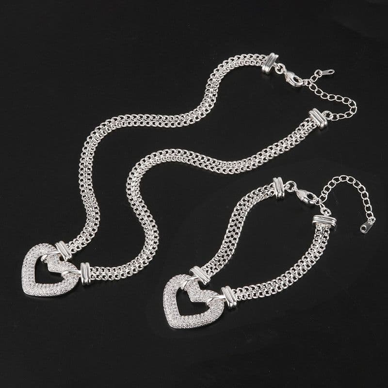 image-Korean ins style cold European and American fashion personality stacked thick chain suit hip-hop temperament golden heart-shaped necklace