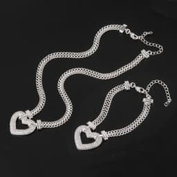image-Korean ins style cold European and American fashion personality stacked thick chain suit hip-hop temperament golden heart-shaped necklace