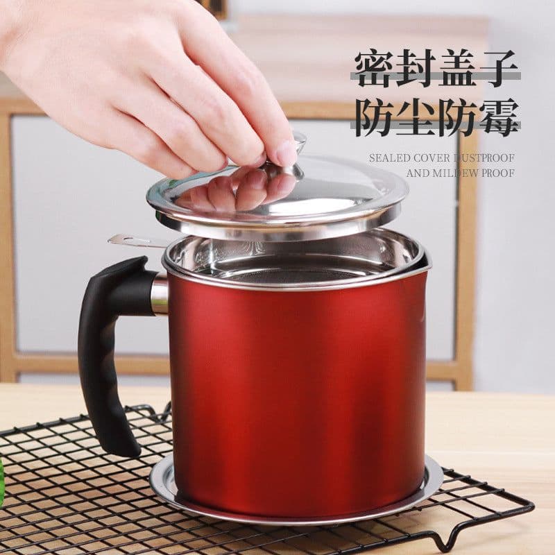 image-304 stainless oil filter pot food-grade oil pouring bottle Japanese-style with cover filter leak-proof oil tank filter oil pot oil storage tank