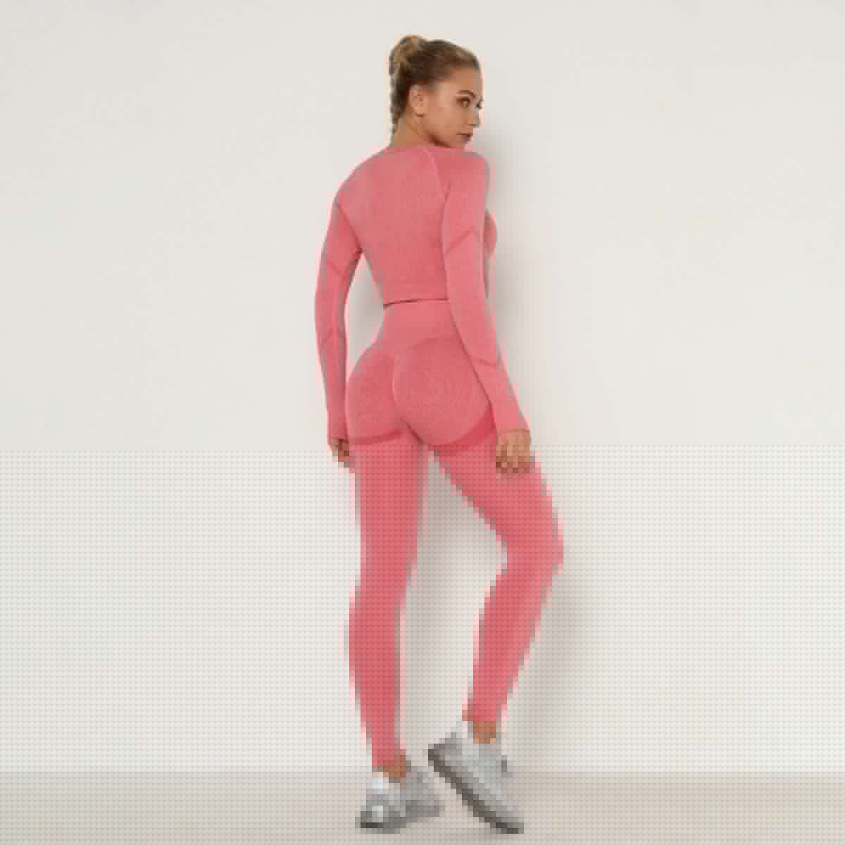 image-Women's High Waist Yoga Pants Two-Piece Set - Peach, XL