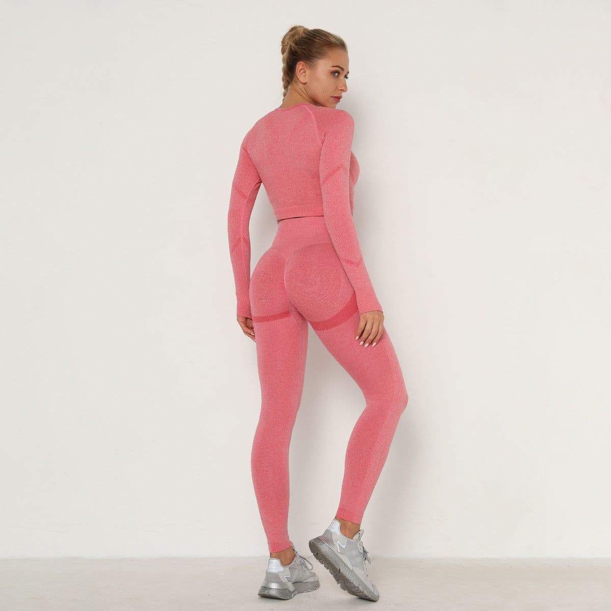 image-Women's High Waist Yoga Pants Two-Piece Set - Peach, XL