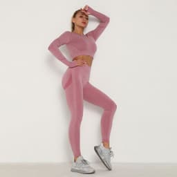 image-Women's High Waist Yoga Pants Two-Piece Set - Peach, XL