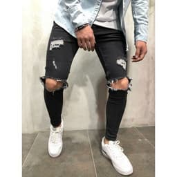 image-Mens Distressed Ripped Biker Jeans Slim Fit Stretch Jeans Brand