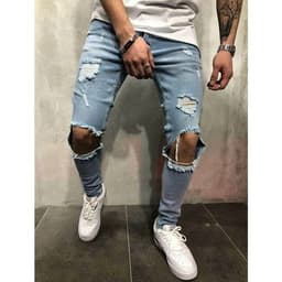 image-Mens Distressed Ripped Biker Jeans Slim Fit Stretch Jeans Brand