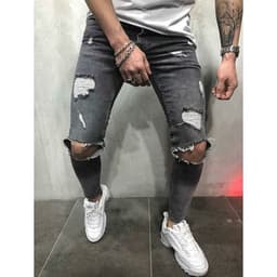 image-Mens Distressed Ripped Biker Jeans Slim Fit Stretch Jeans Brand