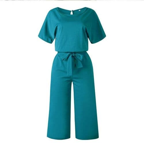 image-Summer Fashion Simple Short Sleeve Jumpsuit Women Wide Leg Pure Color