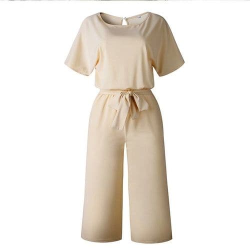 image-Summer Fashion Simple Short Sleeve Jumpsuit Women Wide Leg Pure Color