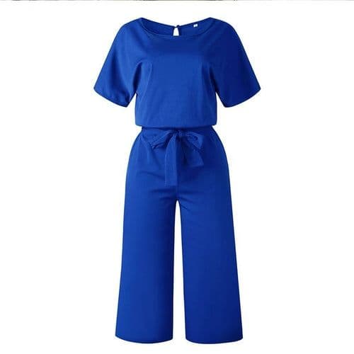 image-Summer Fashion Simple Short Sleeve Jumpsuit Women Wide Leg Pure Color