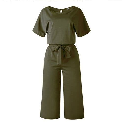 image-Summer Fashion Simple Short Sleeve Jumpsuit Women Wide Leg Pure Color