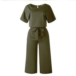 image-Summer Fashion Simple Short Sleeve Jumpsuit Women Wide Leg Pure Color