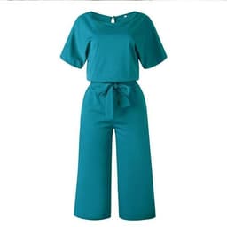 image-Summer Fashion Simple Short Sleeve Jumpsuit Women Wide Leg Pure Color