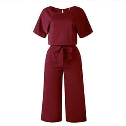 image-Summer Fashion Simple Short Sleeve Jumpsuit Women Wide Leg Pure Color