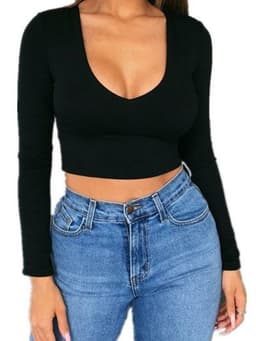 image-Fashion Women Long Sleeve Sexy Crop Tops T-Shirts Spring Summer Tee