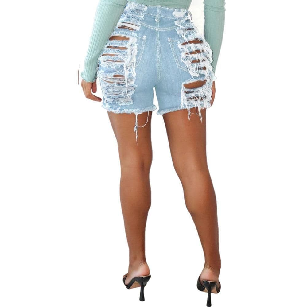 image-Women Pant Washes Hollow Out Hole Ripped Jeans Summer High Waist
