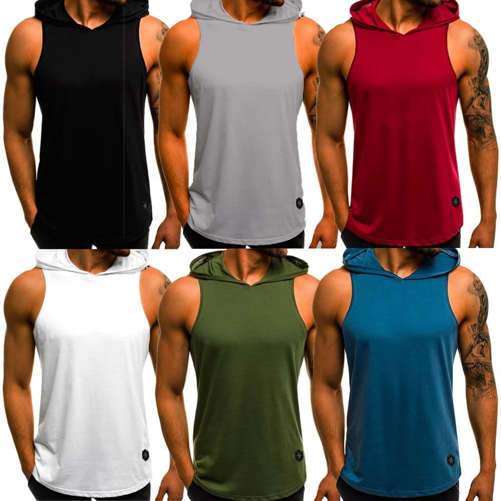 image-Mens Gym Singlet Bodybuilding Hoodie Tank Top Vest Sleeveless Fitness
