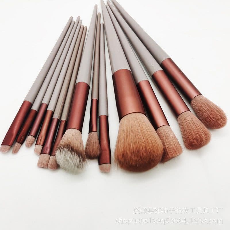 image-Beauty four seasons green makeup brush set bristles soft 13 blush eye shadow concealer foundation loose powder highlight brush