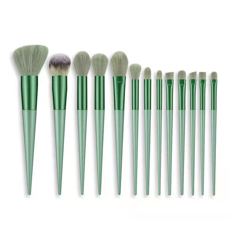 image-Beauty four seasons green makeup brush set bristles soft 13 blush eye shadow concealer foundation loose powder highlight brush