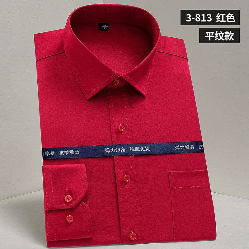 image-Workwear mercerized elastic shirt men's long-sleeved professional wear tooling shirt anti-Zou spandex solid color shirt logo