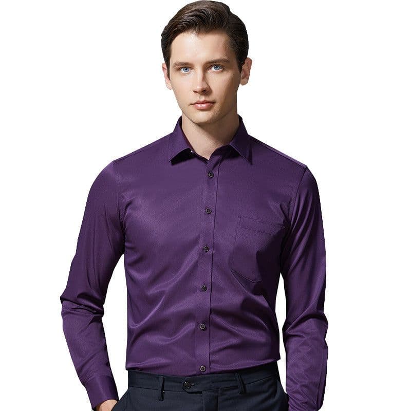 image-Workwear mercerized elastic shirt men's long-sleeved professional wear tooling shirt anti-Zou spandex solid color shirt logo