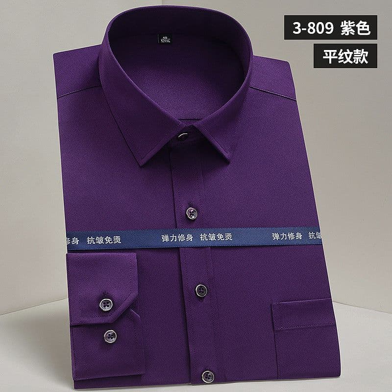 image-Workwear mercerized elastic shirt men's long-sleeved professional wear tooling shirt anti-Zou spandex solid color shirt logo